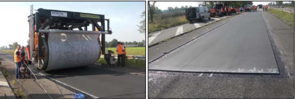 Figure 9 – Construction of 40 m long PERS test section at Kloosterzande (Netherlands)  using the Rollpave technique, by INTRON/Duravermeer funded by DWW