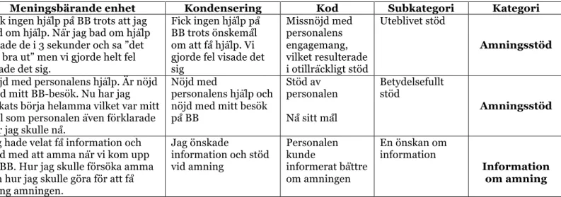 Tabell 1. Exempel på analysmatris.  