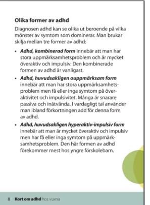 Figur 5 originalsidan i broschyren om olika former av ADHD (Socialstyrelsen.se 2014)