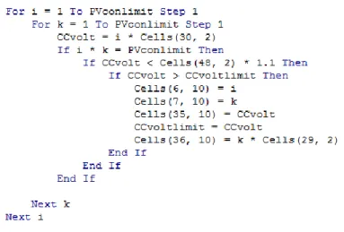 Figure 14 Code for parallel and series combination for PV 