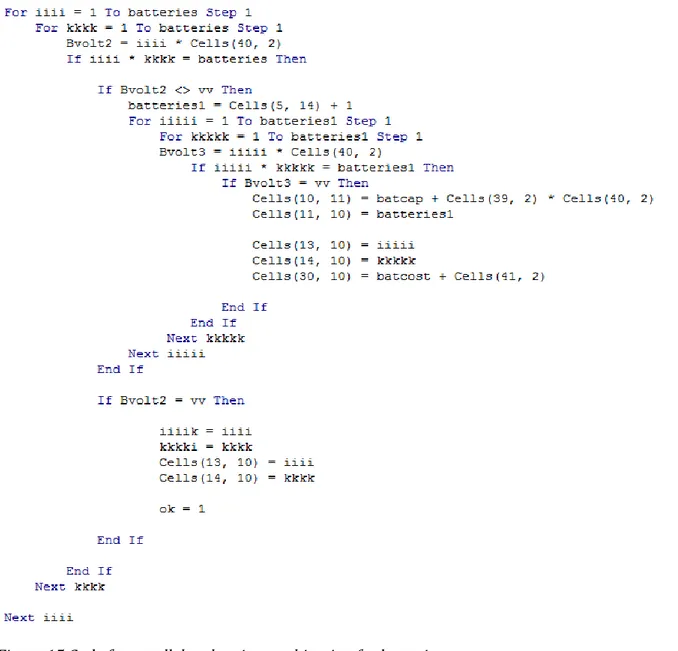 Figure 15 Code for parallel and series combination for batteries. 