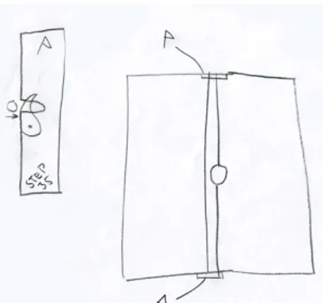 Figur  7.17.  Skissen  för  det  valda  konceptet,  benämnt  slutbleckspigg,  till  vänster  och  slutbleckets  verkliga  utseende till höger. 