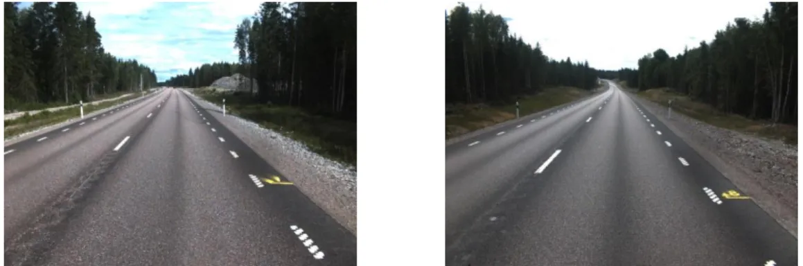 Figur 3. Digitala videobilder från W-RV69 vid Fors. Vänster bild: Sträcka 1, norrut. Höger bild: 