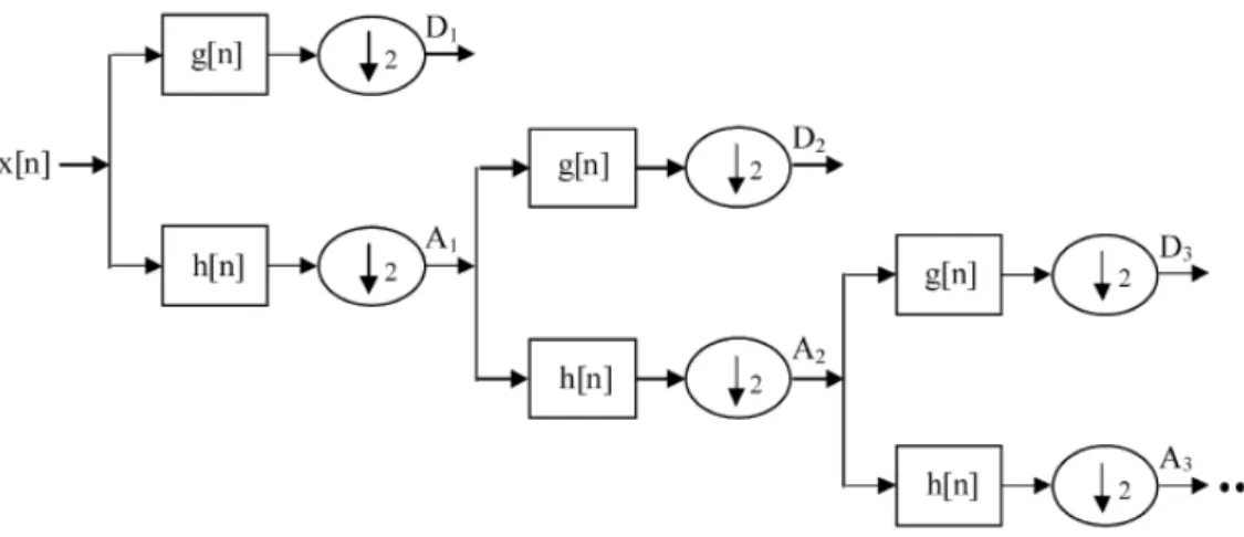 Figure 3 shows the decomposition by DWT where signal is passed through a high  pass filter and low pass filter