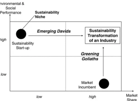 Figure 2- Co-Evolution of Sustainability Startups and Market Incumbents Towards the Sustainability  Transformation of an Industry (Hockerts &amp; Wustenhagen, 2010) 