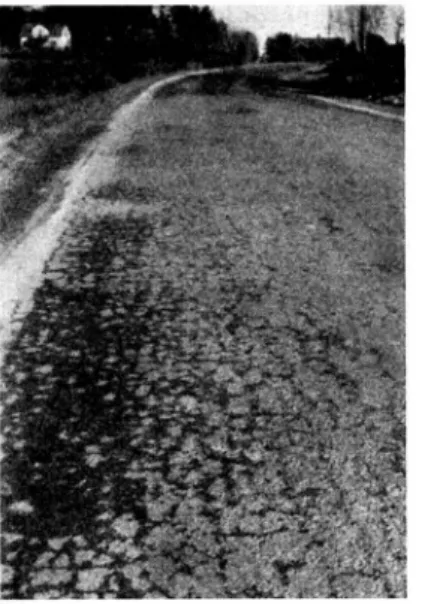 Fig.  6  och  7.  Ytbehandling  utan  vävarmering.  Spricknät  på  provsträckan  vid  Ham m arby  i  mars  1939,  fotograferat  samtidigt  som  fig