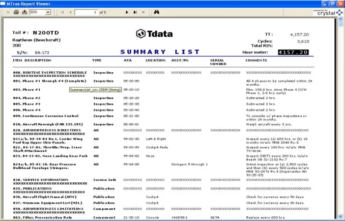 Figur 2. Exempel på hur en av rapportformerna ser ut, Summery Listing. 