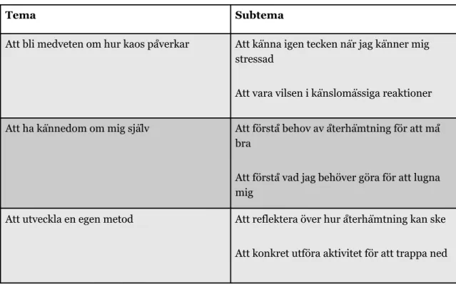 Tabell 2: Tema och subtema, enligt Lindseth &amp; Norberg, 2004 