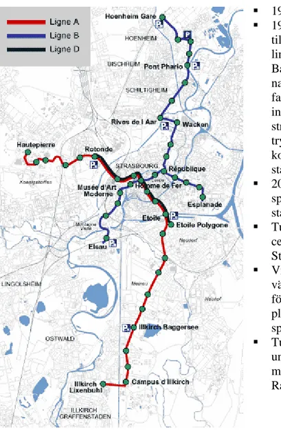 Figur 4-1 Strasbourg linjenät för spårvagn.