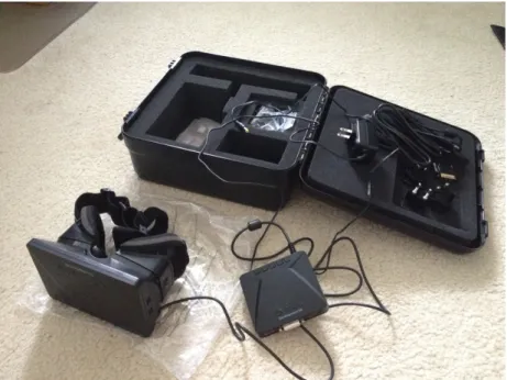 Figure 14: The Oculus Rift Developers Kit out of the box.