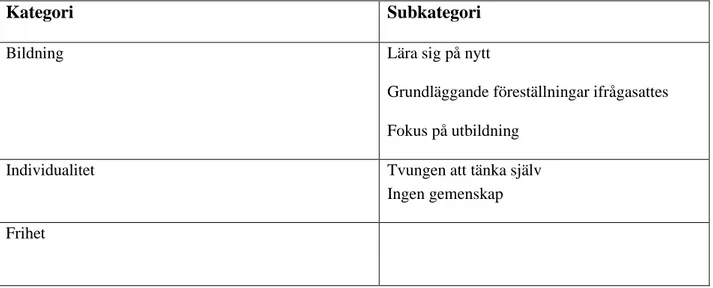 Figur 2 Kategorier och subkategorier 