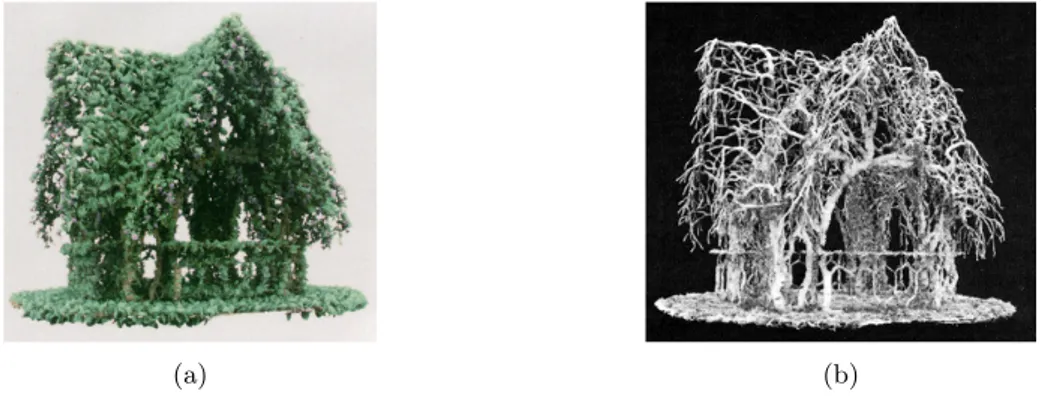 Figure 5: A model from ”Organic Architecture” by Ned Greene, with and without foliage.