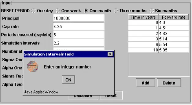 Figure 2.6 Information window for a wrong entry for the number of intervals 