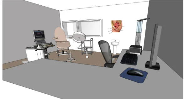 Figur 7. Visualisering av fiktivt gynekologrum  i visualiseringsprogrammet Sketchup 3D