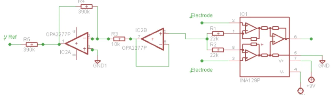 Figure 5: Preamplifier with Referance Circuit R G 2 = 12 50kW (Gain − 1) = 12 50kW999 = 25.025W (2)