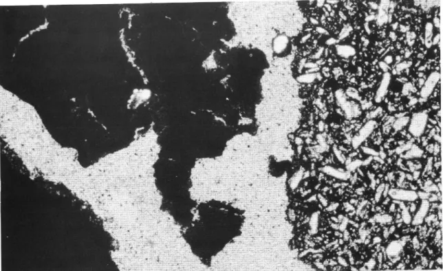 Fig 26 a och b Mikrobilder av partiklar av kalcinerad bauxit visande Välkristalliserat och poröst, glasigt material.