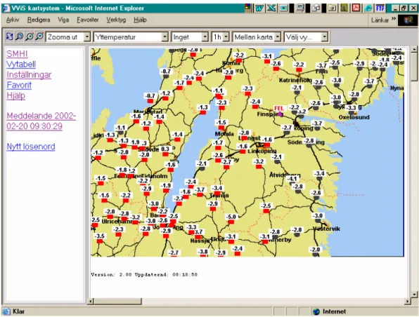 Figure 2.3 An example of how the RWIS-information, in this case road surface  temperature, is presented on the screen