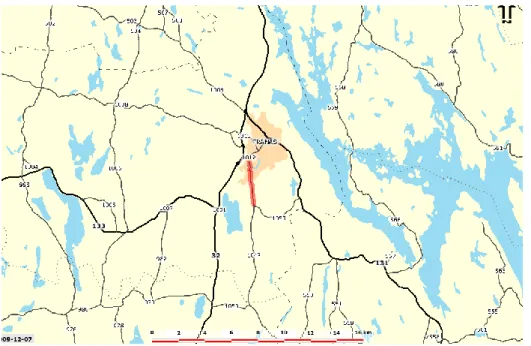 Figur 1.1.1  Provvägens placering är i norra delen av länk 1000:49861 i  Tranås kommun