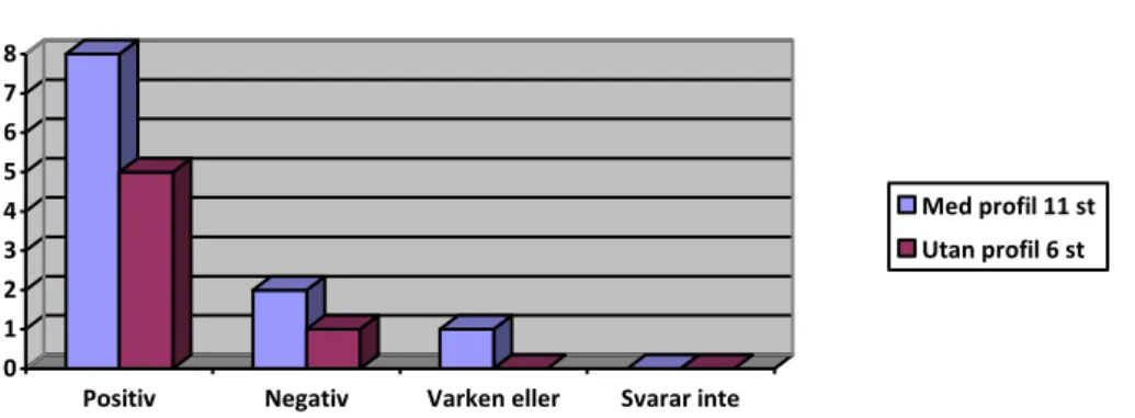 Tabell 2. visar hur elever utan profil, har svarat på  frågorna rörande synen på  klassen, gemenskapen och profilklassen