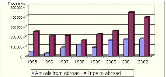 Figure 3. International tourism to and from Primorye in 1995-2002. 