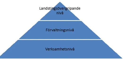 Figur 1: Landstingets hierarkiska nivåer bestående av  lanstingsövergripande  nivå, förvaltningsnivå  och verksamhetsnivå