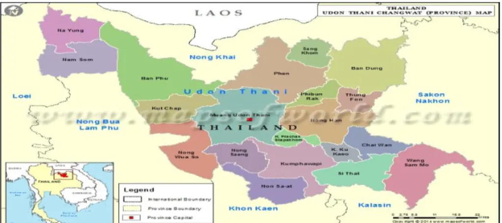 Figure 1. Map of Udon Thani province showing the provincial districts  Source: Maps of World (2016), retrieved June 30, 2016, from 