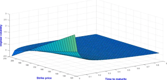 Figure 3.2: Implied Volatility Surface: The calibration was performed for all maturities and not a maturity by maturity calibration