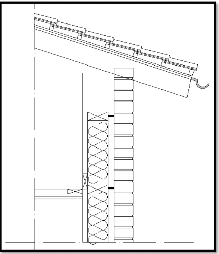 Figur 2 – Skiss över fasadens uppbyggnad med skalmur  i tegel som fästs i träkonstruktion innanför