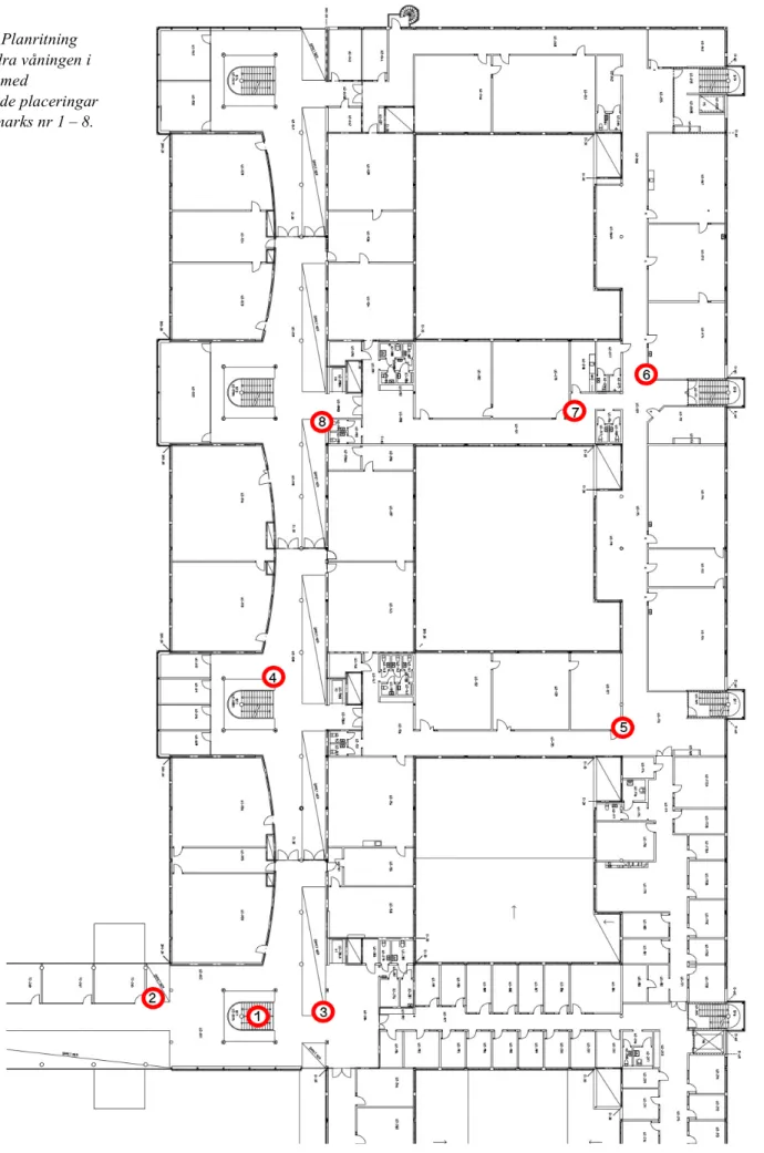 Figur 3: Planritning  över andra våningen i  U-huset med 