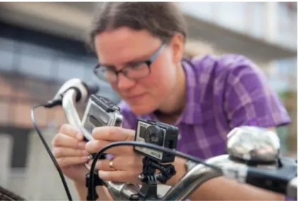 Figur 15. Actionkameror monterade på cykelstyre för att studera cyklistbeteende. Foto: Katja Kircher