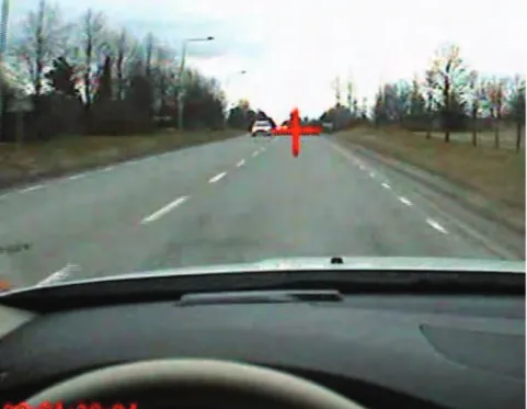 Figure 3  Snapshot of the SMI front scene. The red cursor indicates the  driver’s gaze direction