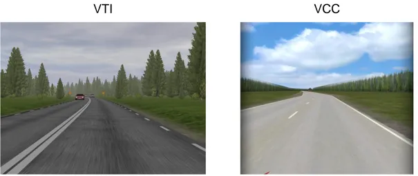 Figure 4: The roads used for the experiment in the VTI (left) and VCC (right) simulators