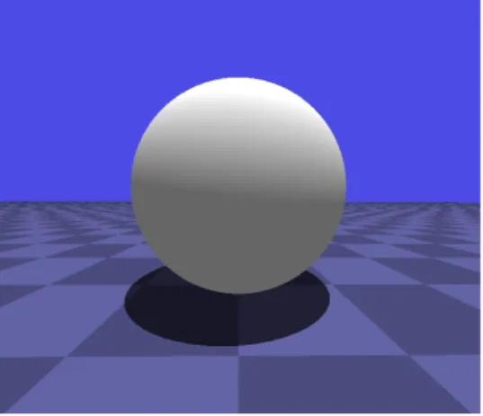 Figure 2.3: A basic scene ray traced using the shading formula 2.8. The shadows add a sense of depth and distance between the floor and sphere.