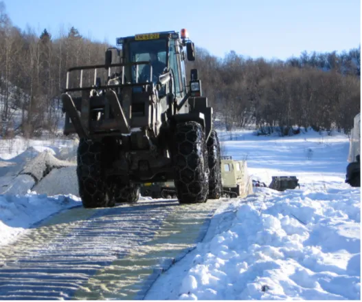 Figure 2. Portable roads used as temporary accesses on snow. Photo by RVM Vehicle Mobility