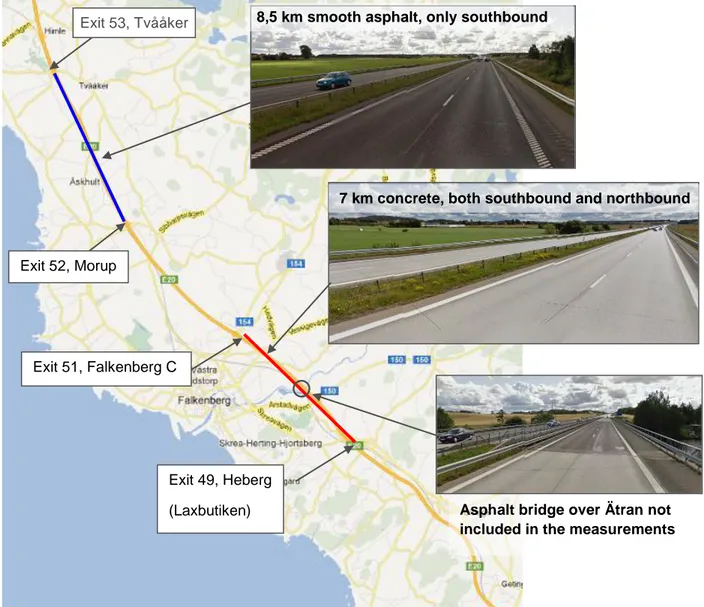 Figure 7. Recording sections at E6 outside Falkenberg. 