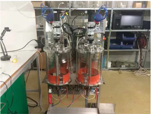 Figure 6 Semi-continuous digestion system used in paper III. Photo by J. Olsson. 