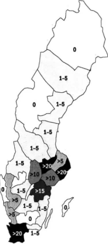 Figure 2 Proportion of comprehensive schools in coun- coun-ties which operate school-crossing patrols, 1995