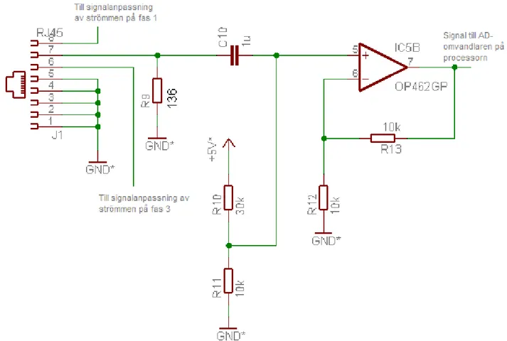 Figur 8 Kretsschema från strömspole till processor 