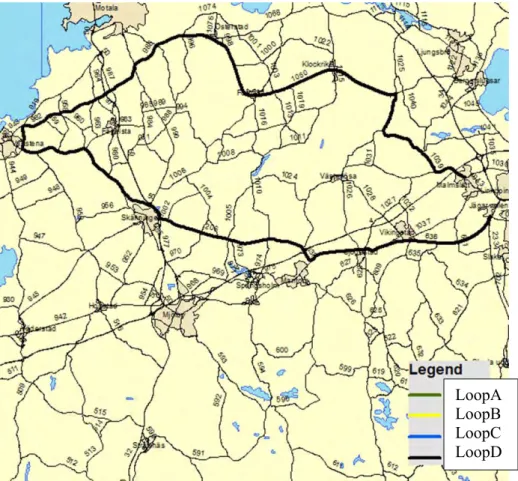 Figure 15. Description of the road-network loop (Loop D, black) which is included in the test