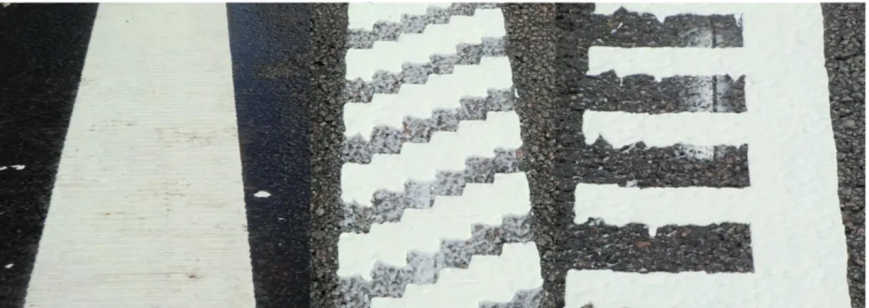 Figure 2. Profiled road markings of type “grooved”, “stairflex” and “combflex”. 