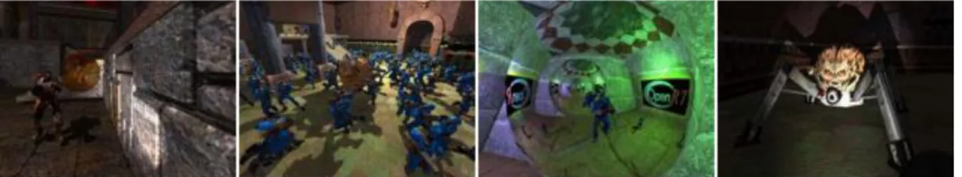 Figure 1:  Four different screenshot of the game Quake 3 rendered using a ray tracing engine (figure taken  from [13]).