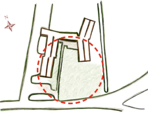 Figur 6.  Nulägets utformning av gårdsplanen.  