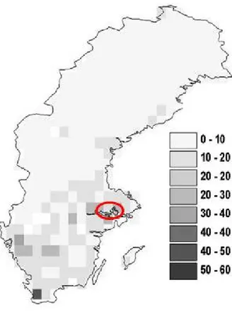 Figure 6. Biomass cost in Sweden (€/m 3 ) presented in Paper II. 