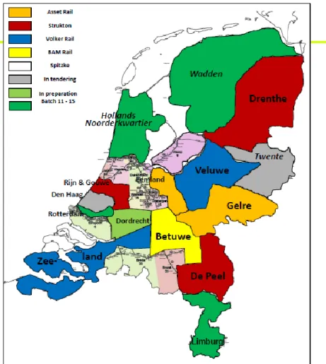 Figure 1 The rail maintenance areas in the Netherlands .  Source: ProRail. 