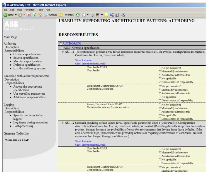 Figure  2  shows  a  screen  shot  of  some  of  the  responsibilities.  If  the  designer  wishes  to  discuss  the  responsibility with the remainder of the design team or other  stakeholders, a check-box “Discuss this” can be checked by  the  designer