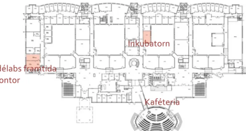 Figur 4. Planritning över bottenplan i R-huset på Campus i Västerås. 