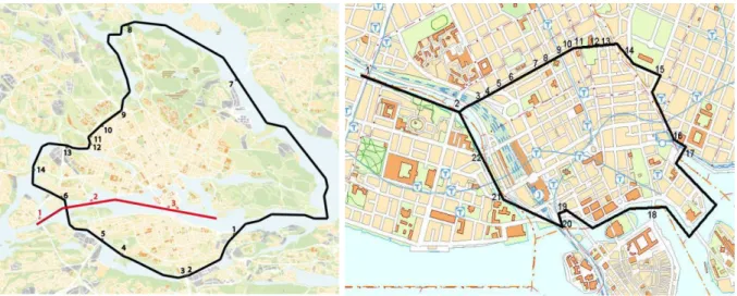 Figur 9. Illustration av de geografiska snitt i Stockholmsregionen som tillämpas vid 
