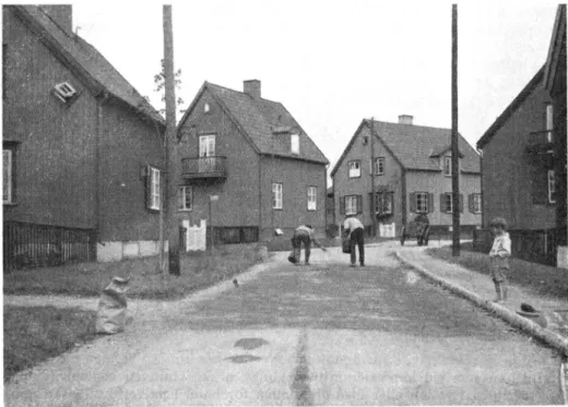 Fig.  14.  Utsåning  för  hand  av  torrlut,  Bromma.  T.  v.  säckar  med  torrlut  utplacerade  med  avmätta  mel­