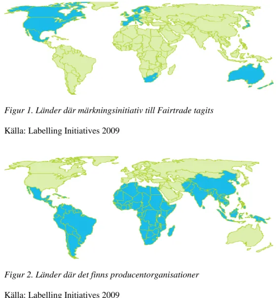 Figur 2. Länder där det finns producentorganisationer  Källa: Labelling Initiatives 2009 