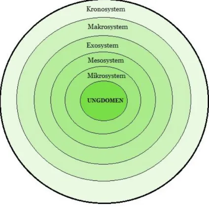 Figur 1 är inspirerad av Bronfenbrenners (2014) Ekologiska teori 